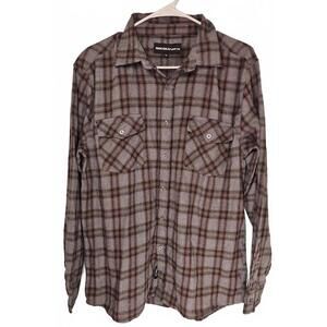 Molokai Surf Co. Men's Gray and Brown Plaid‎ Flannel Long Sleeve Shirt Medium